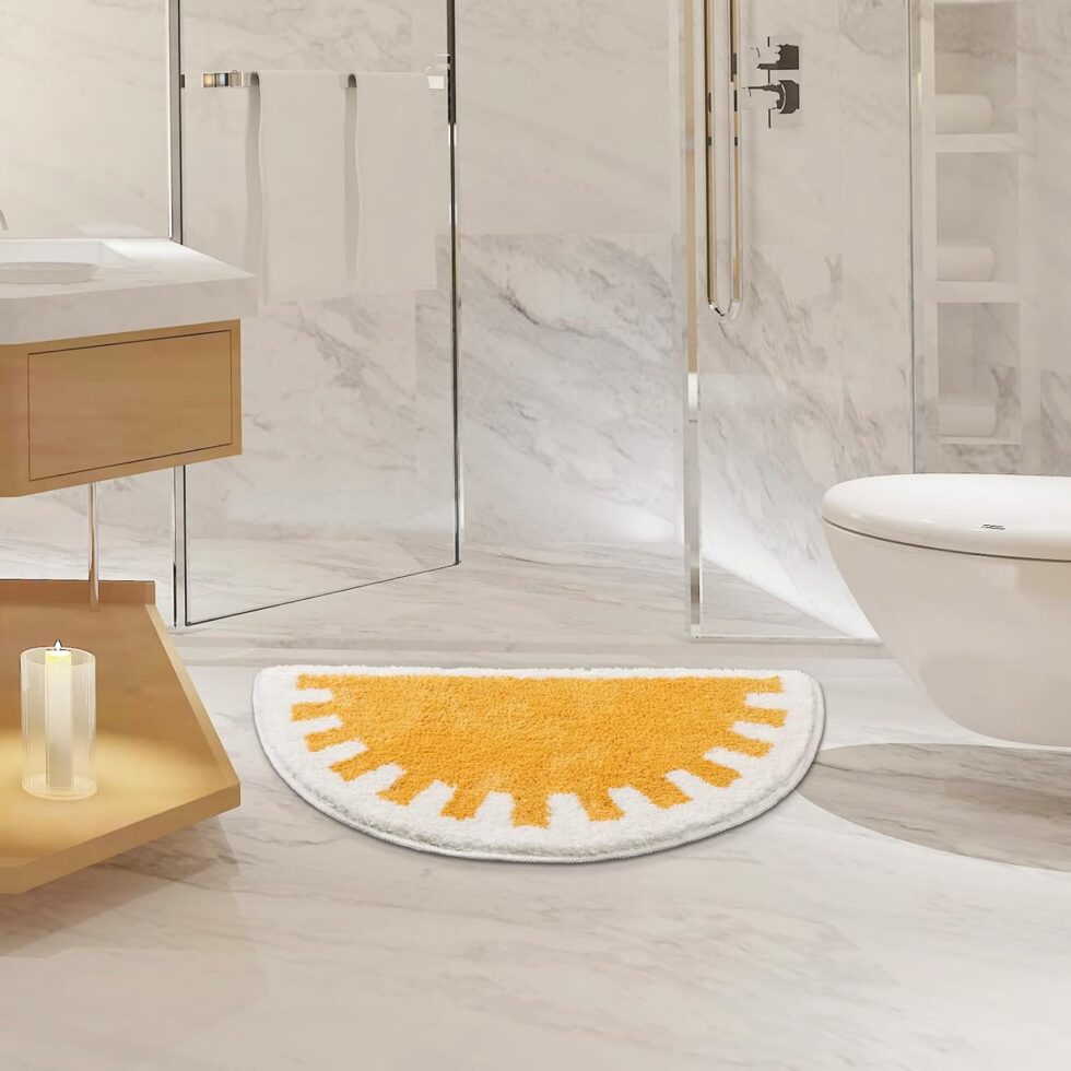 TRUEDAYS Bathroom Rugs Sun Bath Mat, Half Circle Cute Sunrise Bath Mat Soft and Fluffy, Water Absorbent Bath Rug Machine Washable Bathroom Mat