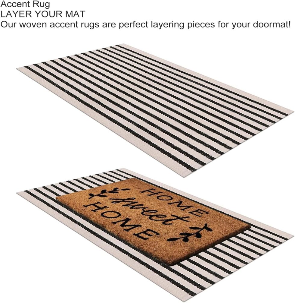 LEEVAN Washable Area Rug - 5'x8' Living Room & Bedroom Rug - Black & White Striped for Kitchen, Dining Room, Playroom, Mudroom, Entryway