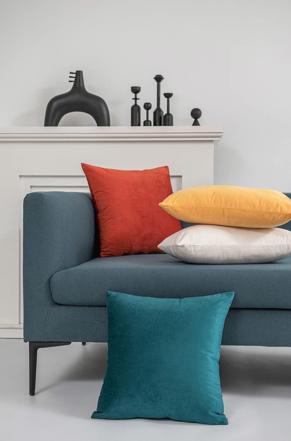 DEZENE Throw Pillow Cases 18x18 Teal: 2 Pack Cozy Soft Velvet Square Decorative Pillow Covers for Farmhouse Home Decor