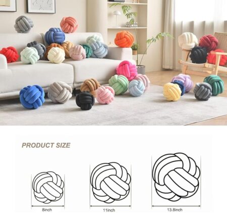 Decorative Throw Knot Pillow Ball for Home Chair Sofa Aesthetic Round Velvet Knotted Pillow Cushion (White, 8 inches)