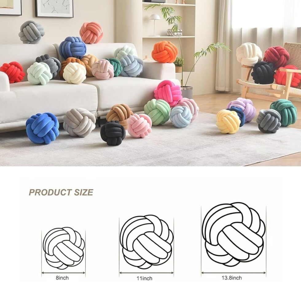 Decorative Throw Knot Pillow Ball for Home Chair Sofa Aesthetic Round Velvet Knotted Pillow Cushion (White, 8 inches)