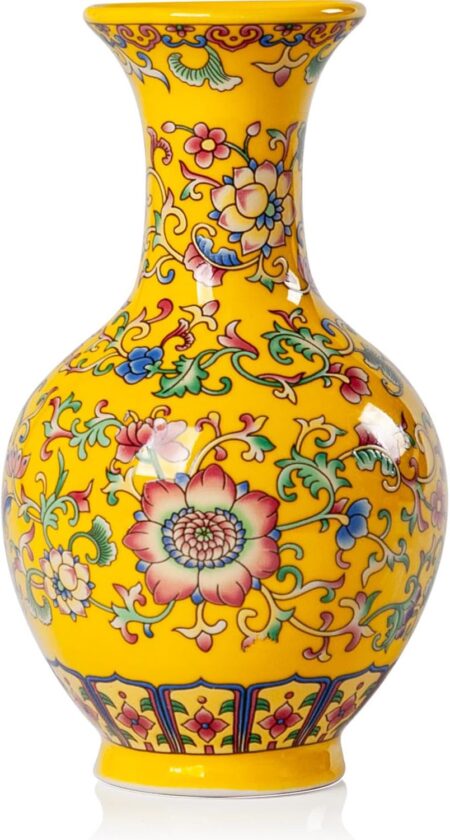 Qinlang 6 in Small Yellow Flower Vase for Home Decor, Ceramic Bud Vase for Flowers - Begonia Vase
