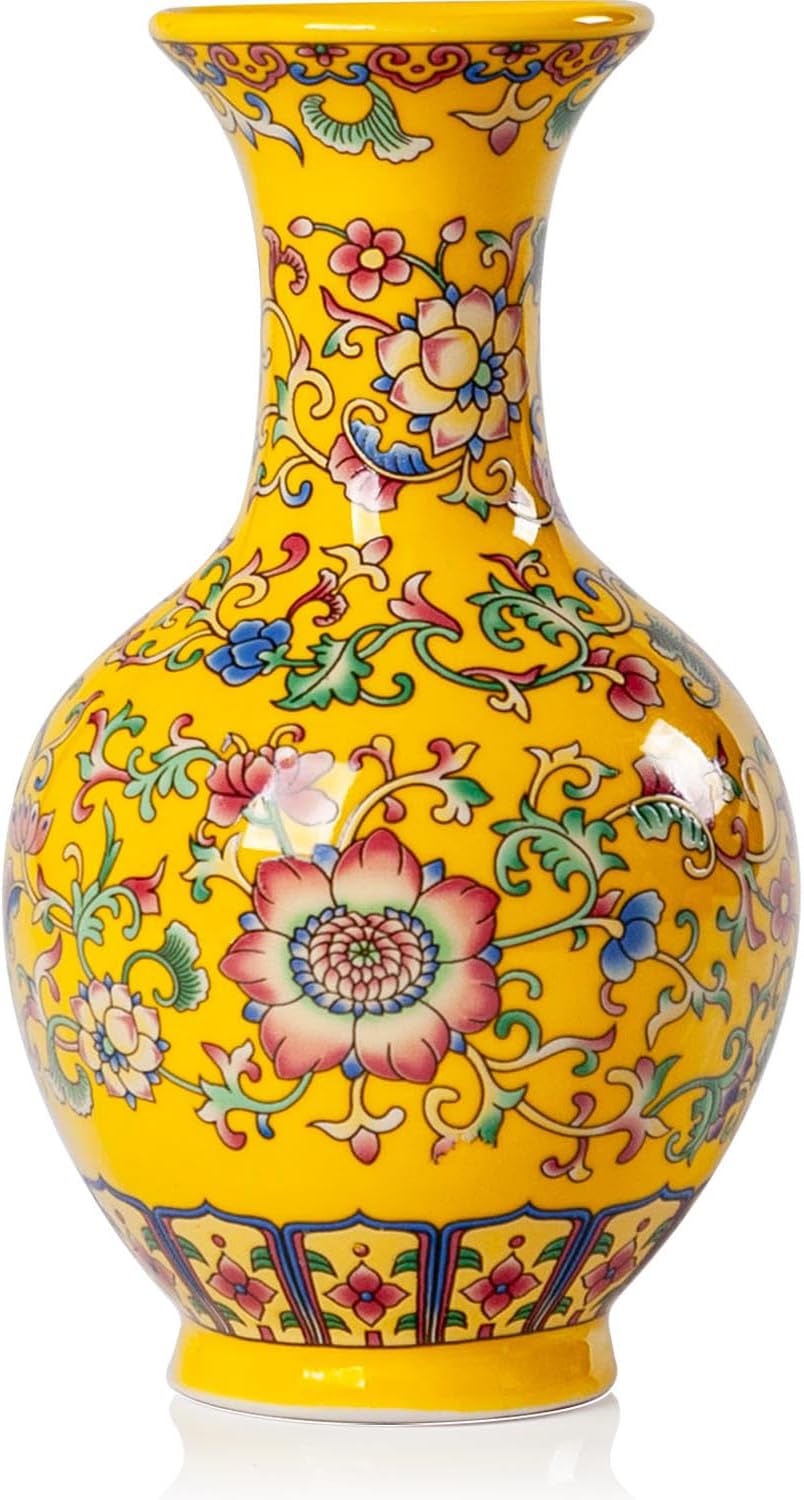 Qinlang 6 in Small Yellow Flower Vase for Home Decor, Ceramic Bud Vase for Flowers - Begonia Vase