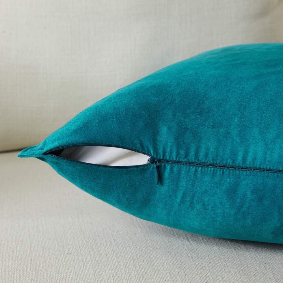 Fancy Homi 2 Packs Premium Faux Suede Decorative Throw Pillow Covers, Super Soft Square Pillow Case,Solid Cushion Cover for Couch/Sofa/Bedroom (18" x 18", Set of 2, Teal)