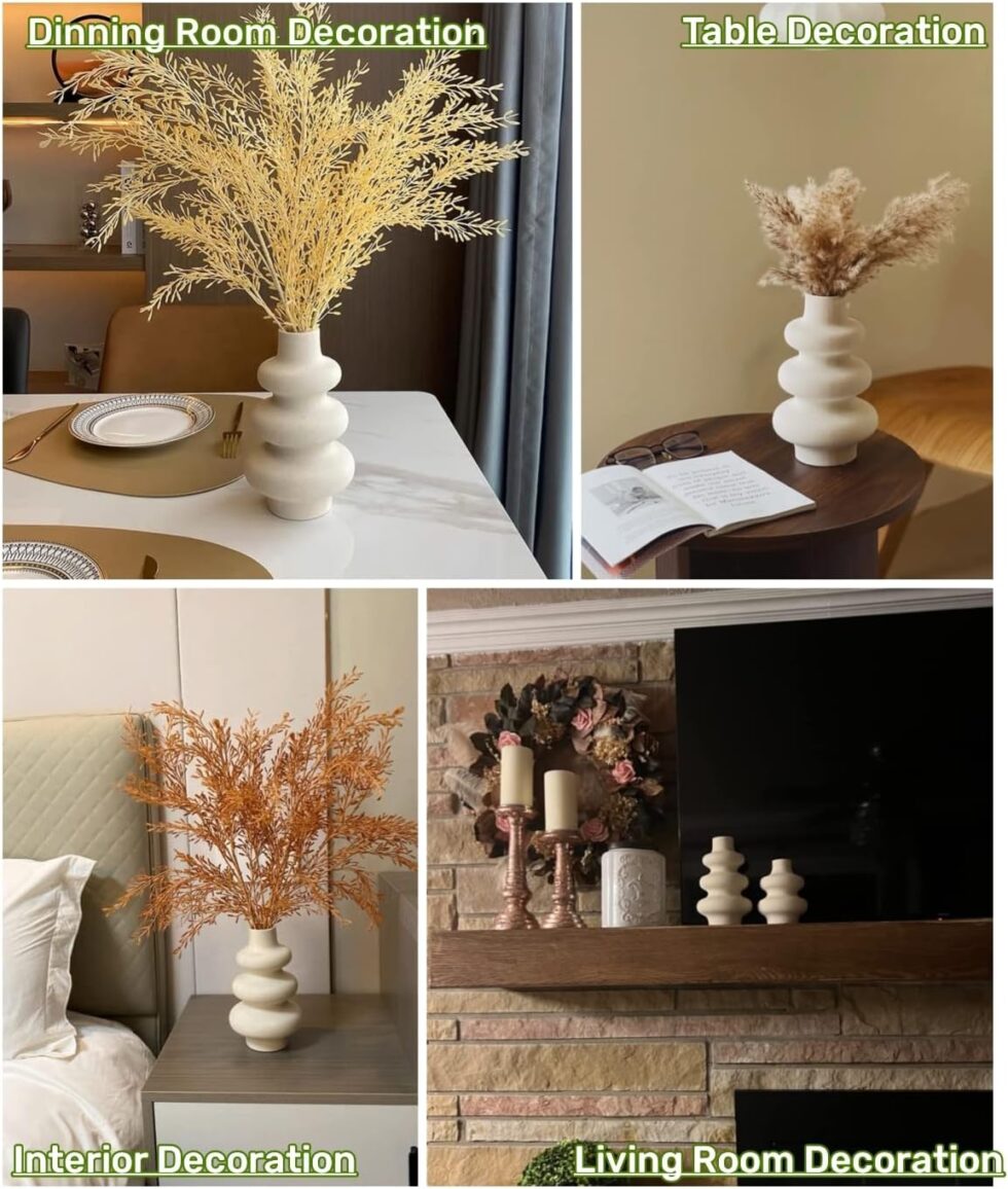 Ceramic Modern Dried Flower Vase, Off White Round Pampas Vase, Boho Home Decor for Centerpiece Wedding Dinner Table Party Living Room Office Bedroom, Housewarming Gift