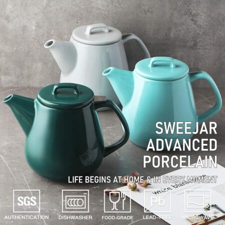 Sweejar 40oz Tea pot with Removable Stainless Steel Infuser,Dishwasher Safe Tea Pots for Loose Tea,Tea Pots with Infuser for Chrismas Women Gift(Turquoise)