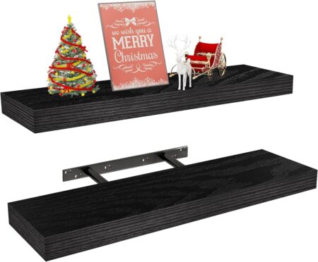 Vervida Floating Shelves for Wall 2 Set of 24 W x 5.8" D for Kitchen, Living Room,Bathroom,Office,Bedroom Storage Shelves for Home Decor with Invisible Brackets Black Shelves for Wall Storage