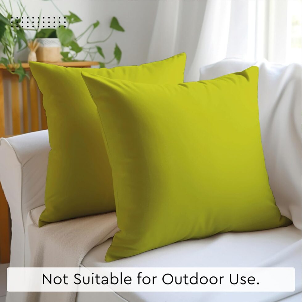 Encasa XO Throw Pillow Covers 18x18 in Set of 2 Lime Green | No Inserts | Cotton Pillow Covers for Living Room, Bed, Sofa, Couch | Decorative Cushion Covers with Improved Zippers