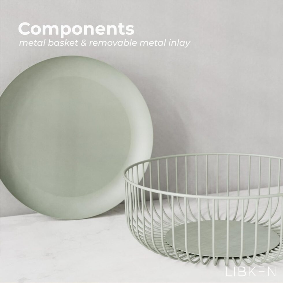 Wire Fruit Bowls-Stylish Metal Wire Fruit Basket for Kitchens-Decorative Fruit and Veg Storage Holder-Ideal Kitchen Accessories for Modern Decor-Light Green, 1 Unit, H4xL11xW11in - Heavy weight