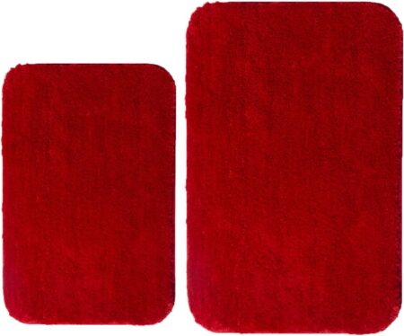 Microfiber Bathroom Rugs and Mats Sets 2 Piece,Non-Slip Bath Rugs, Machine Washable Absorbent Bath Mats for Bathroom Floor, Shower (Red, 16''x24'' Plus 20''x32'')
