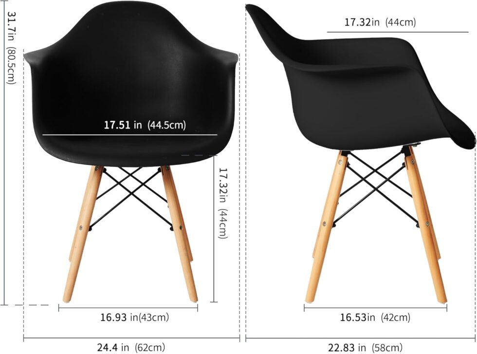 CangLong Natural Wood Legs Mid Century Modern Molded Shell Lounge Plastic Arm Dining-Chairs, Set of 1, Black