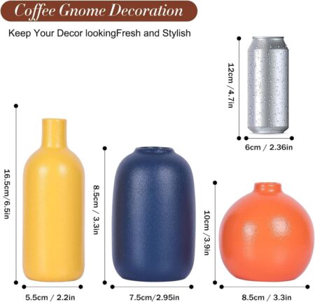 Colorful Ceramic Vase Set, Small Burnt Orange Blue Yellow Vases Home Decor,Fall Décor Modern Farmhouse Vases for Home Decor, Organic Decor Accents for Living Room, Table, Shelf, Entryway, Set of 3