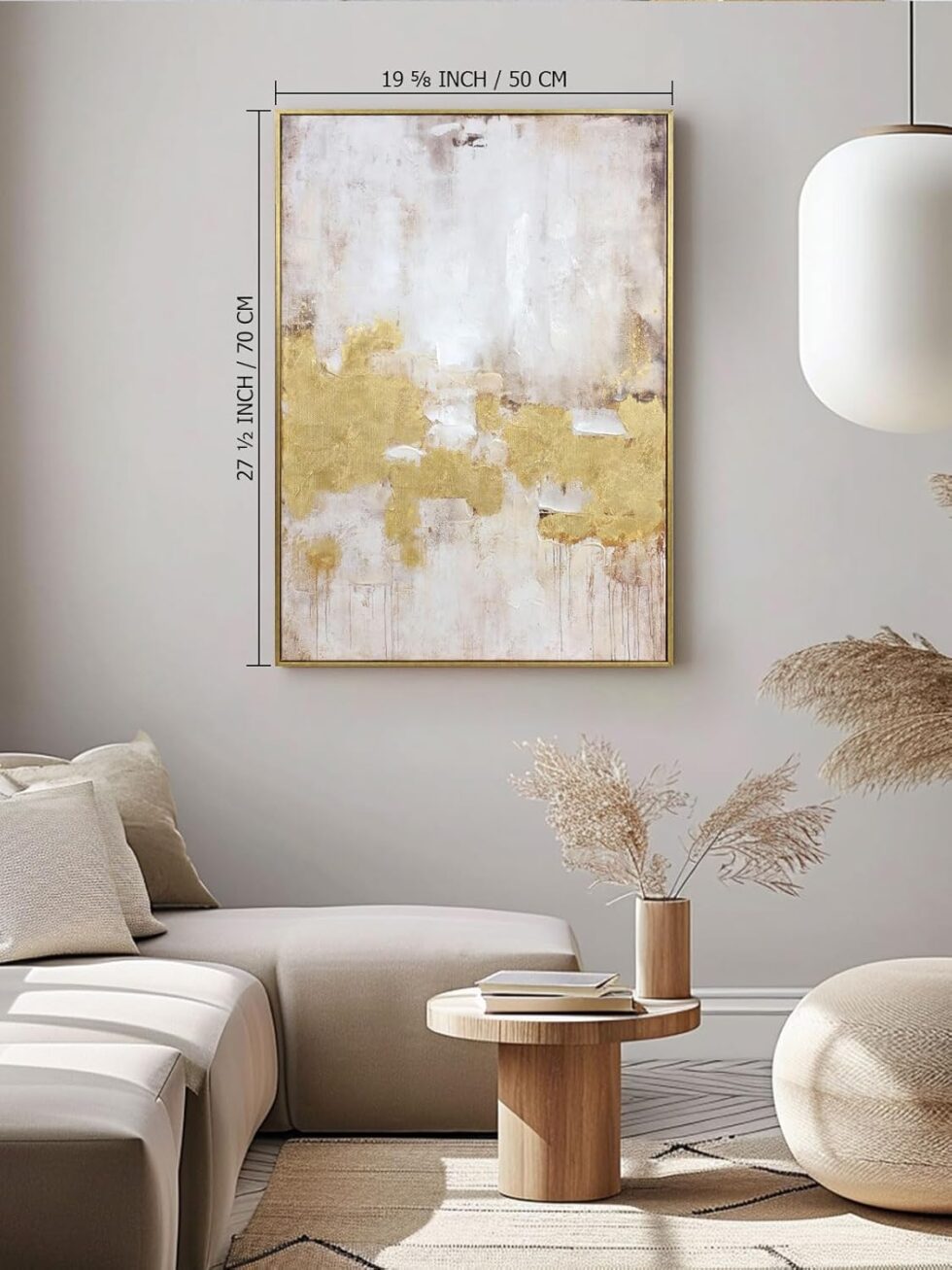 2 Piece Gold and Neutral Abstract Wall Art – Modern Textured Canvas Prints with Hand-Applied Brush Strokes, Framed Artwork for Living Room, Bedroom, or Office, 20 x 28 Inches