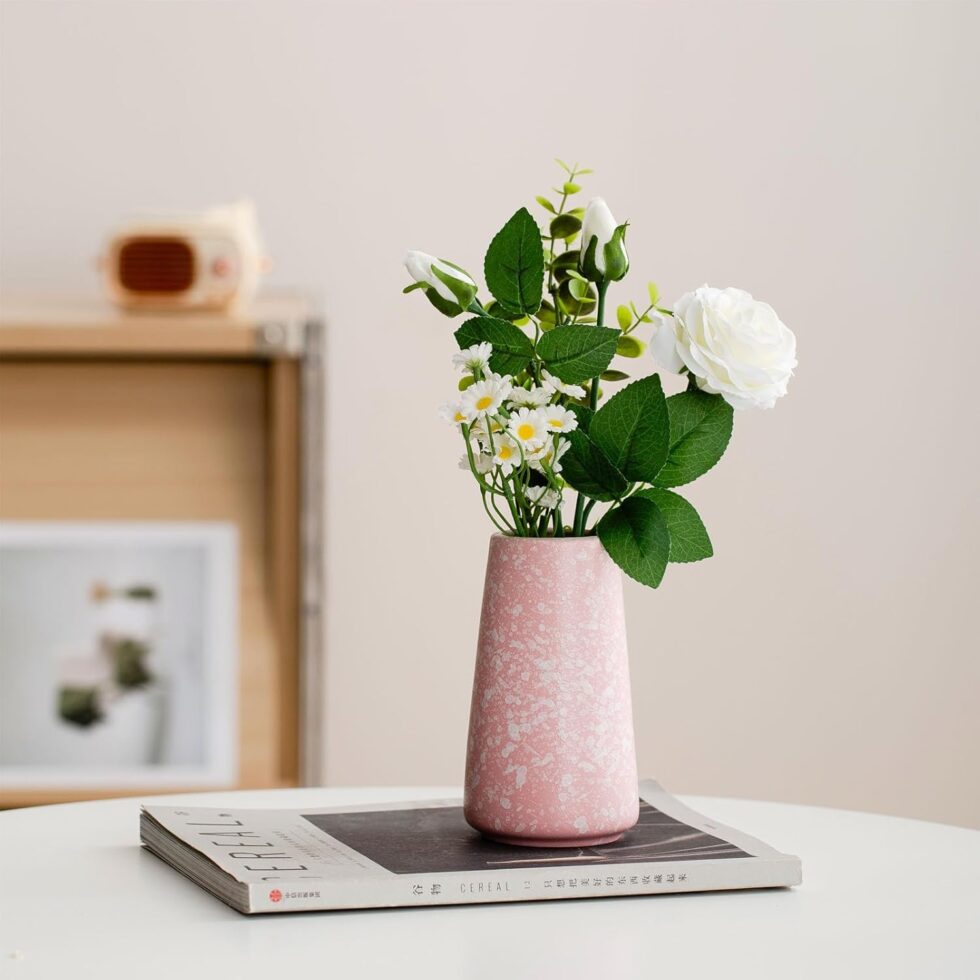 Pink Vase - 6" Pink Ceramic vase for Flower, Cute Modern Vases for Home Decor, Minimalist vases for Centerpieces, Living Room,Bedroom or Gift (Snowflake Pink, Small)