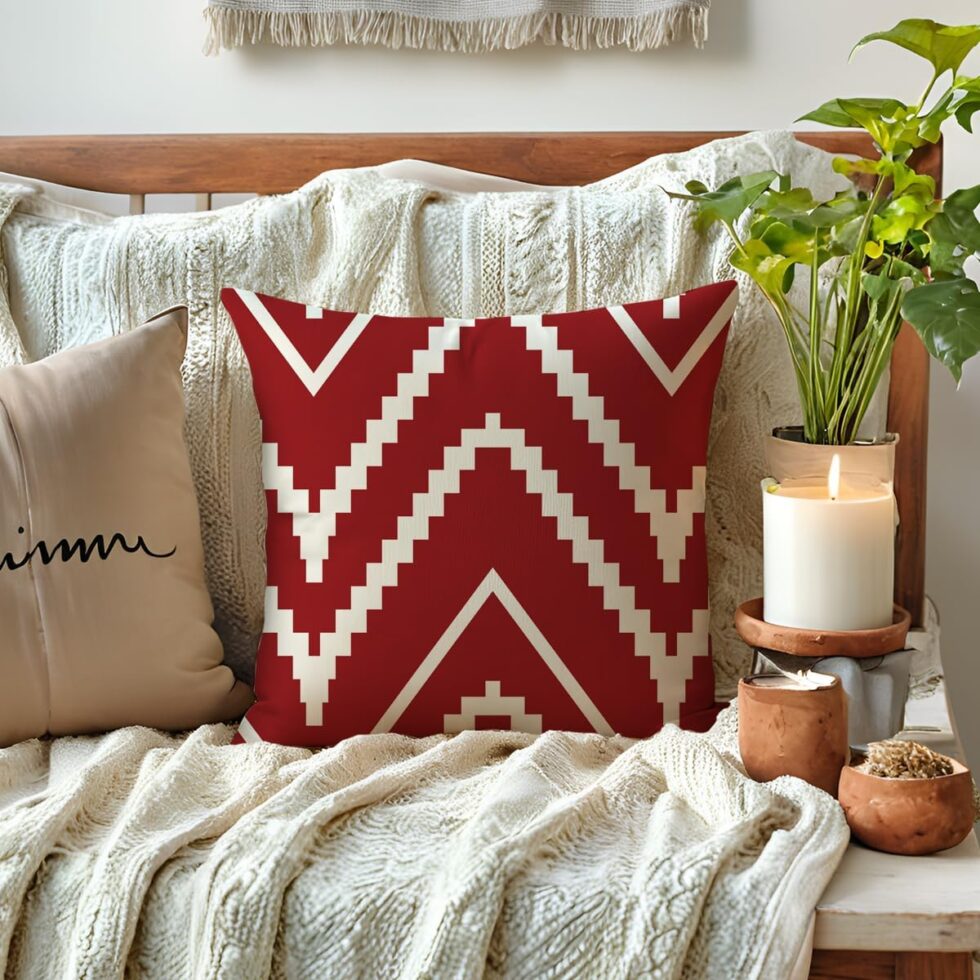 ULOVE LOVE YOURSELF Square Decorative Throw Pillows Cushion Covers Modern Geometry Print Home Pillowcases 18 X 18 Inch,4 Pack (Red)