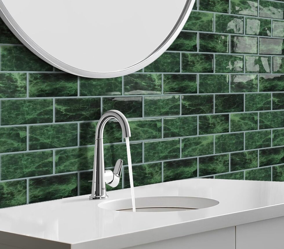 Dark Green Peel and Stick Subway Tile Backsplash Self Adhesive Brick Stickers for Kitchen Bathroom Wall, 10-Sheet, 12"×12"