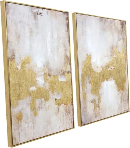 2 Piece Gold and Neutral Abstract Wall Art – Modern Textured Canvas Prints with Hand-Applied Brush Strokes, Framed Artwork for Living Room, Bedroom, or Office, 20 x 28 Inches