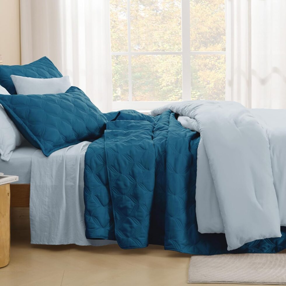 Litanika Queen Size Quilt Bedding Set Teal - Full Lightweight Comforter Bedspreads & Coverlets Turquoise - Bedding Cover Bed Decor All Season - 3 Pieces (1 Quilt, 2 Pillowcases)
