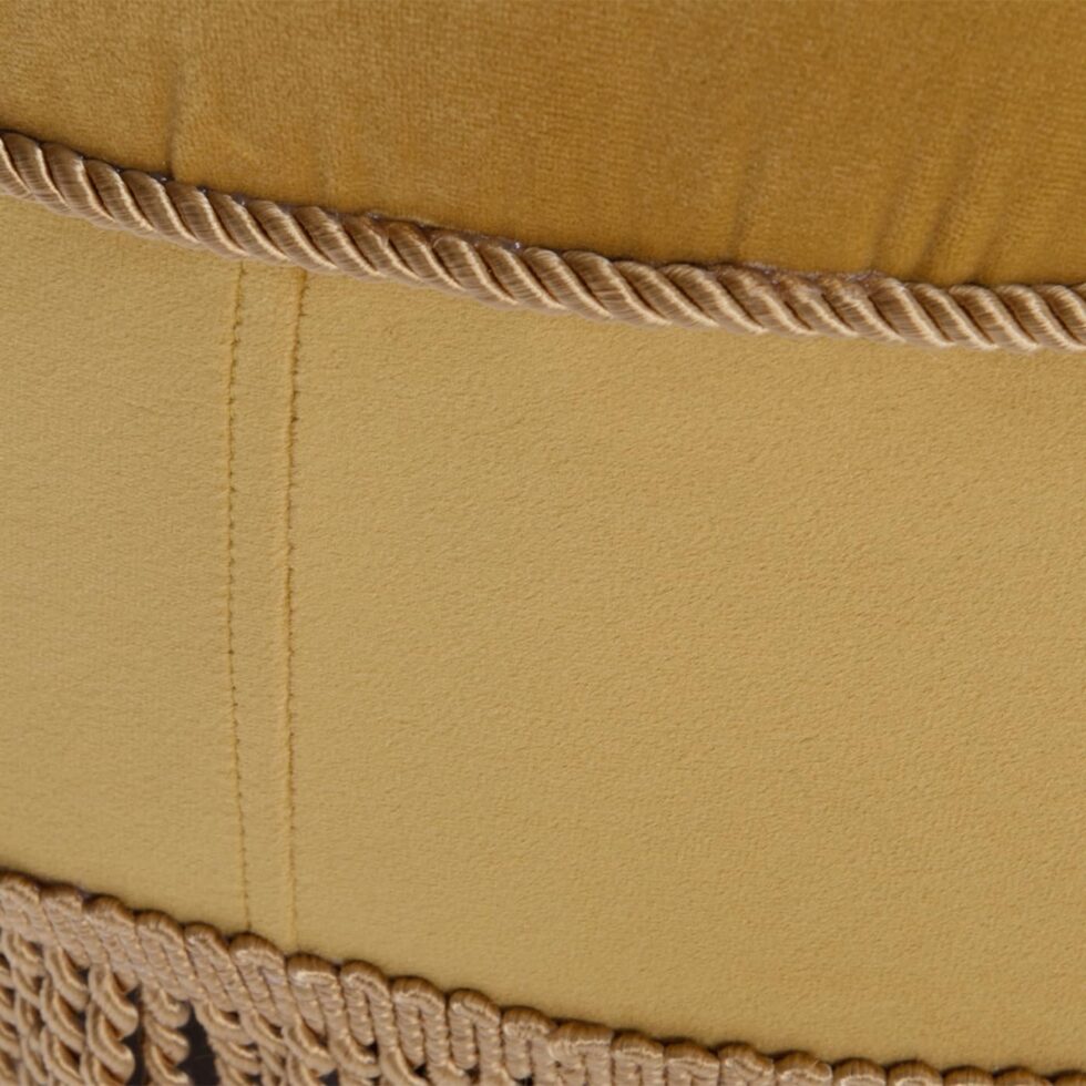 Jennifer Taylor Home Yolanda Upholstered Round Accent Ottoman, Gold Yellow Velvet with Gold Trim