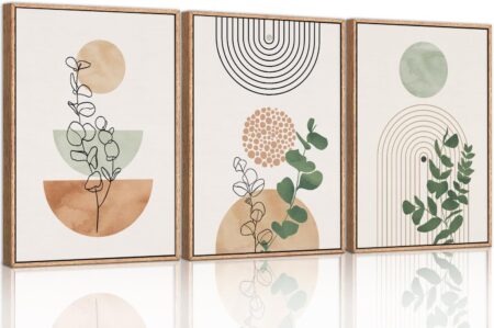 Ausril Boho Terracotta Green Framed Canvas Wall Art Set, Abstract Plant Wall Decor, Mid Century Modern Geometric Wall Painting, Neutral Abstract Art Print to Living Room, Bedroom, Office 36"x24"x3