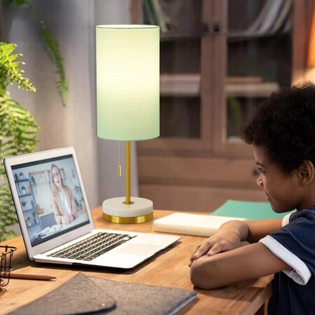 Luvkczc Minimalist Desk Lamp Set of 2, Nightstand Table Lamp for Bedroom Living Room, Modern Pull Chain Bedside Lamp with Marble Base, Fabric Shade, Small Lamp for Home, Office, Reading,Green