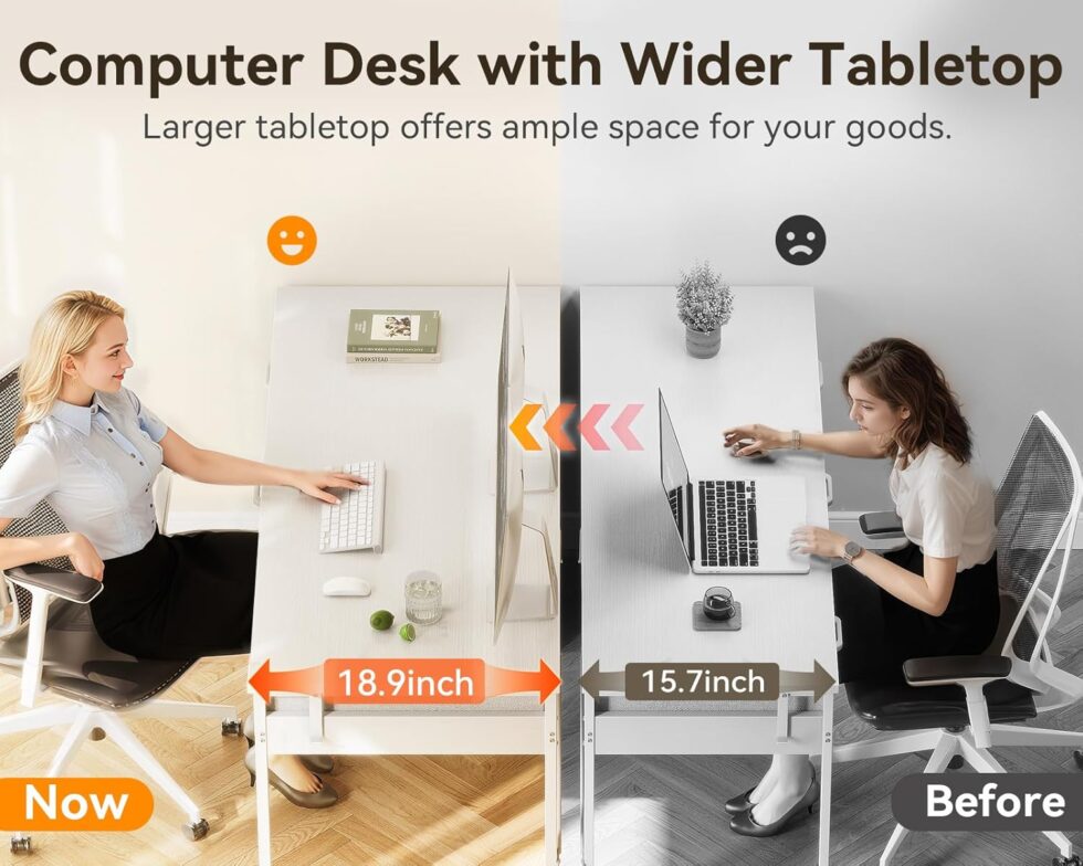 ODK Computer Desk with 6 Drawers, 40 Inch Small Desk with Storage, Reversible Desk with Headphone Hook for Home Office, Work Study Table for Bedroom, White