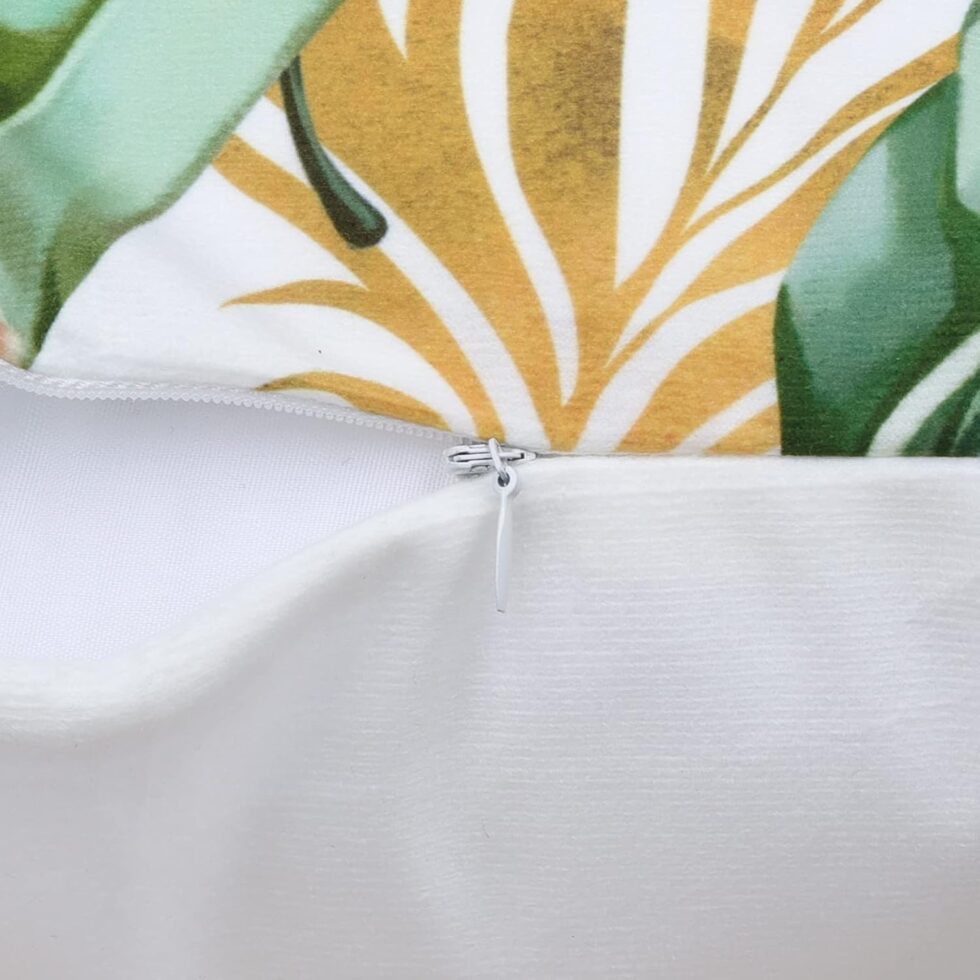 Bonhause Tropical Leaves Throw Pillow Covers 18x18 Set of 4 Green and Pink Palm Leaf Decorative Pillows Case Soft Velvet Cushion Covers for Outdoor Couch Sofa Patio Decor