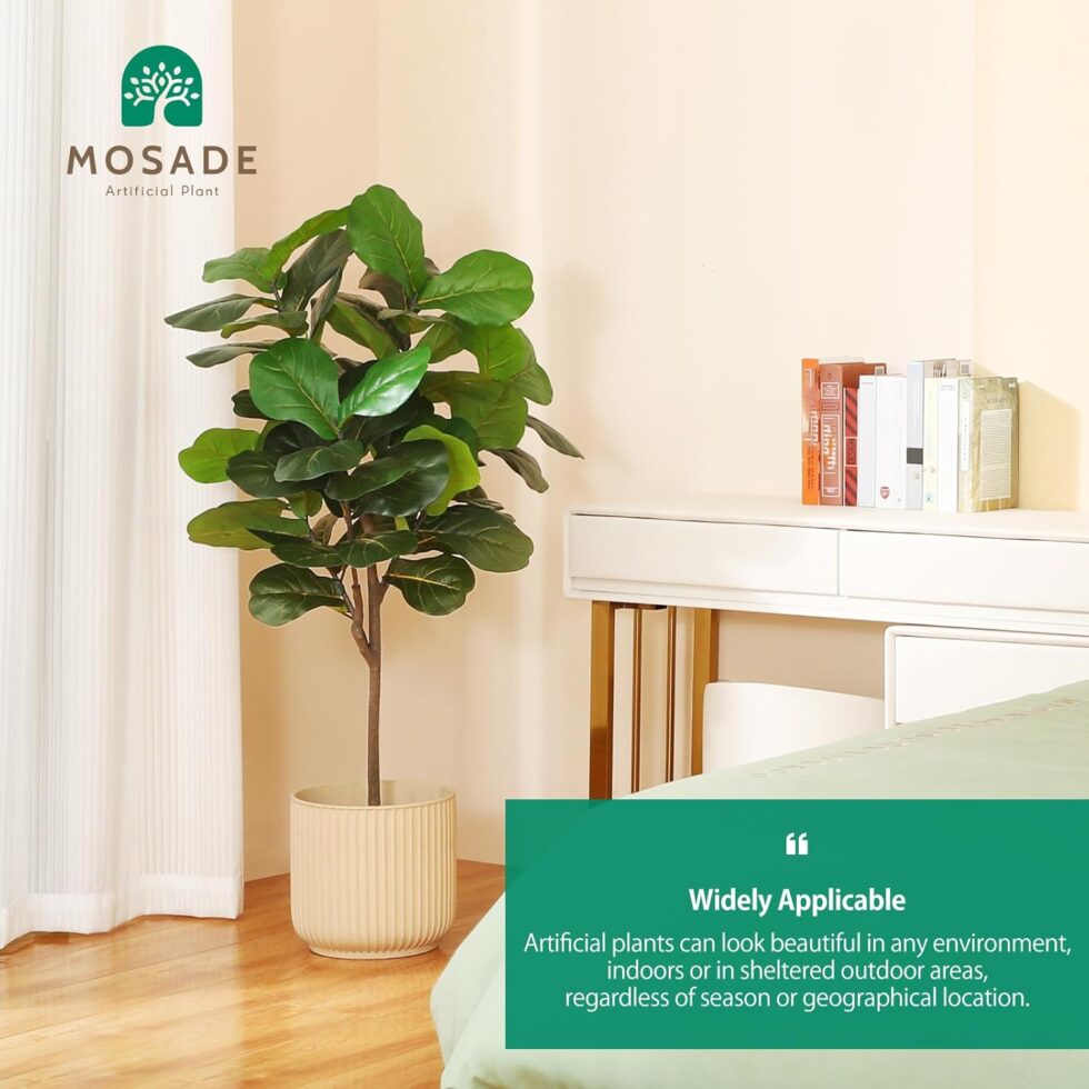 MOSADE Artificial Fiddle Leaf Fig Tree 65Inch Fake Potted Ficus Lyrata Plant with Handmade Seagrass Basket, Perfect Faux Plants Home Décor for Indoor Outdoor Office Porch Balcony Bedroom Bathroom Gift