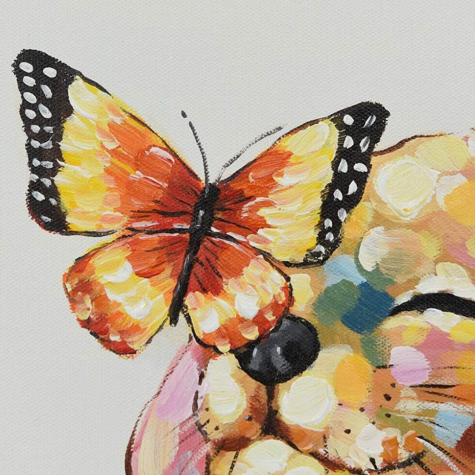 SEVEN WALL ARTS Dog Canvas Wall Art Colorful Animal Picture Pet Puppy Butterfly Alighted on Dog Paintings Modern Framed Artwork for Bedroom Nursery Kids Room Office Home Decor 24"x24"