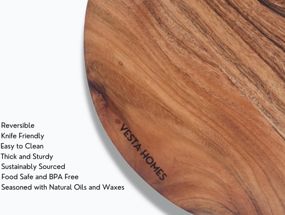 Wooden Round Cutting Board/Chopping, Serving Board, Platter for Vegetables, Fruits, Cheese, Pizza and Charcuterie | Natural Acacia Wood | 11.5*11.5 Inches | Handcrafted in India
