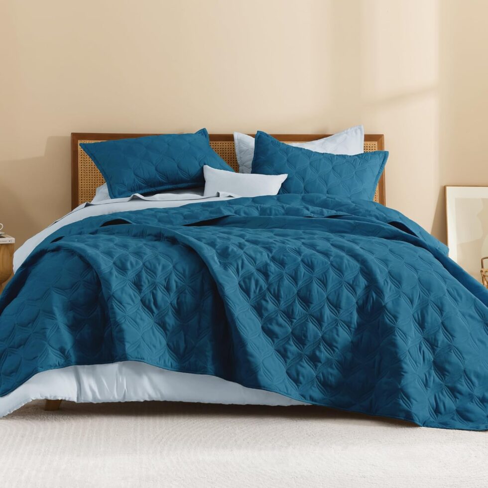 Litanika Queen Size Quilt Bedding Set Teal - Full Lightweight Comforter Bedspreads & Coverlets Turquoise - Bedding Cover Bed Decor All Season - 3 Pieces (1 Quilt, 2 Pillowcases)
