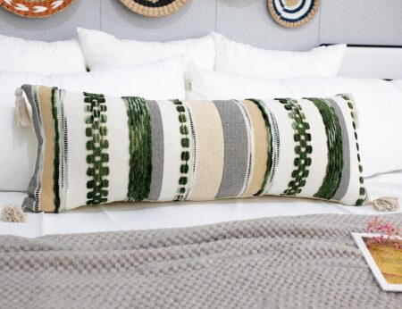 PANOD Boho Long Lumbar Throw Pillow Cover 14 x 36 Dark Green, Chenille Morocan Extra Long Pillow Case Cover, Decorative Long Pillow for Bed Couch Sofa Farmhouse