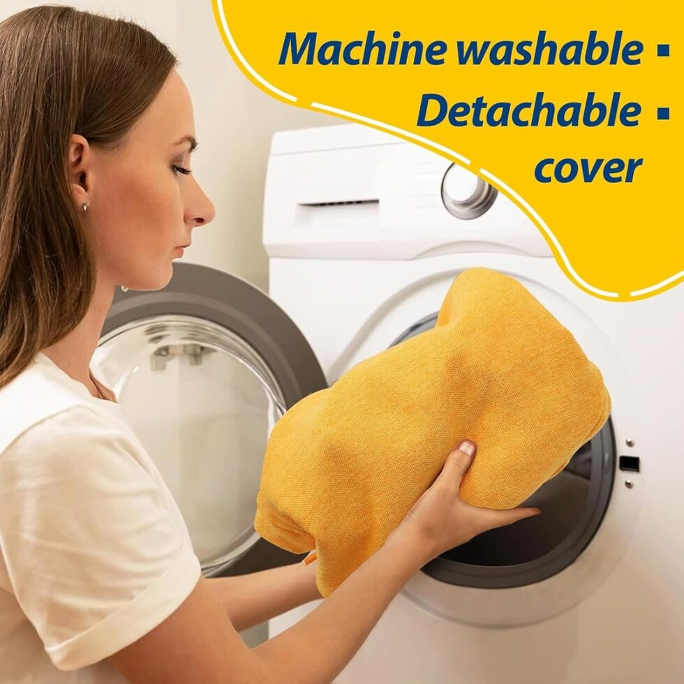 AAAAAcessories D-Shaped Chair Cushions, 2" Thick Dining Chair Pads with Ties and Removable, Machine-Washable Cover, 17" x 16", Set of 4, Golden Yellow