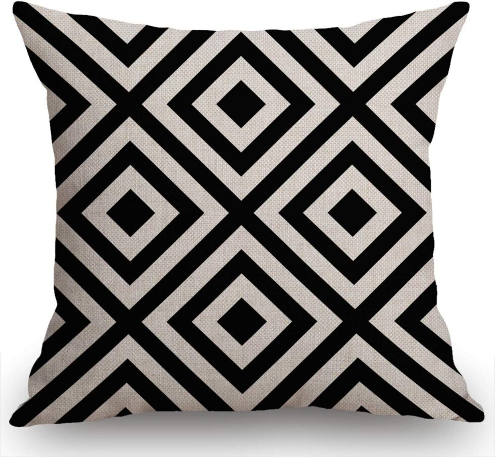 Swono Geometric Striped Black and White Diagonal Inclined Lines Throw Pillow Cover Cushion Case for Home Decor Sofa Couch 18" x 18" Inch Cotton Linen Farmhouse Decorations