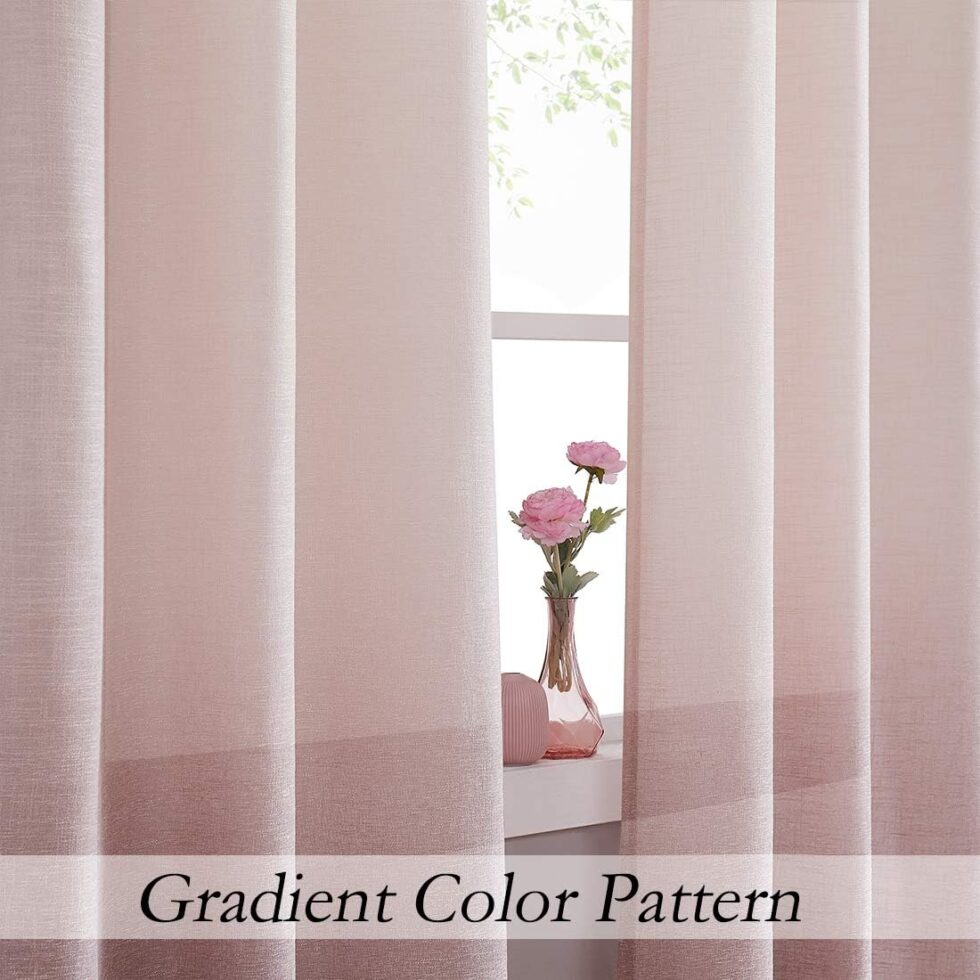 Central Park Ombre Rayon Blend Heavy Linen Texture Window Curtain Panel 6 Grommets Top Gradient Cream White to Pink Dust Rose Window Drapes Treatment for Living Room/Bedroom, Set of 2, 40" x 95" Each