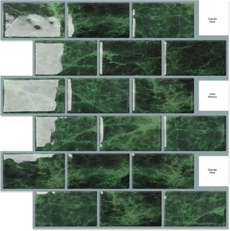 Dark Green Peel and Stick Subway Tile Backsplash Self Adhesive Brick Stickers for Kitchen Bathroom Wall, 10-Sheet, 12"×12"