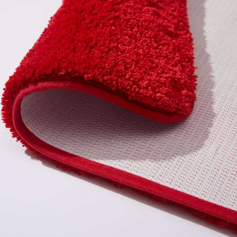 Microfiber Bathroom Rugs and Mats Sets 2 Piece,Non-Slip Bath Rugs, Machine Washable Absorbent Bath Mats for Bathroom Floor, Shower (Red, 16''x24'' Plus 20''x32'')
