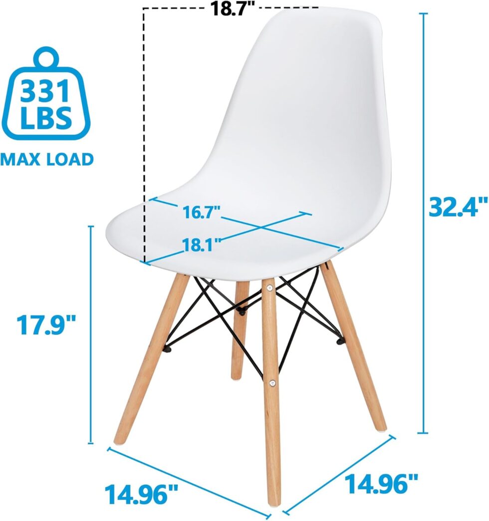 SUPER DEAL Modern Dining Chairs Set of 4 Plastic DSW Shell Lounge Chair Mid Century Side Chairs with Solid Wood Legs for Living Room, Kitchen, Dinning Room, Bedroom, White
