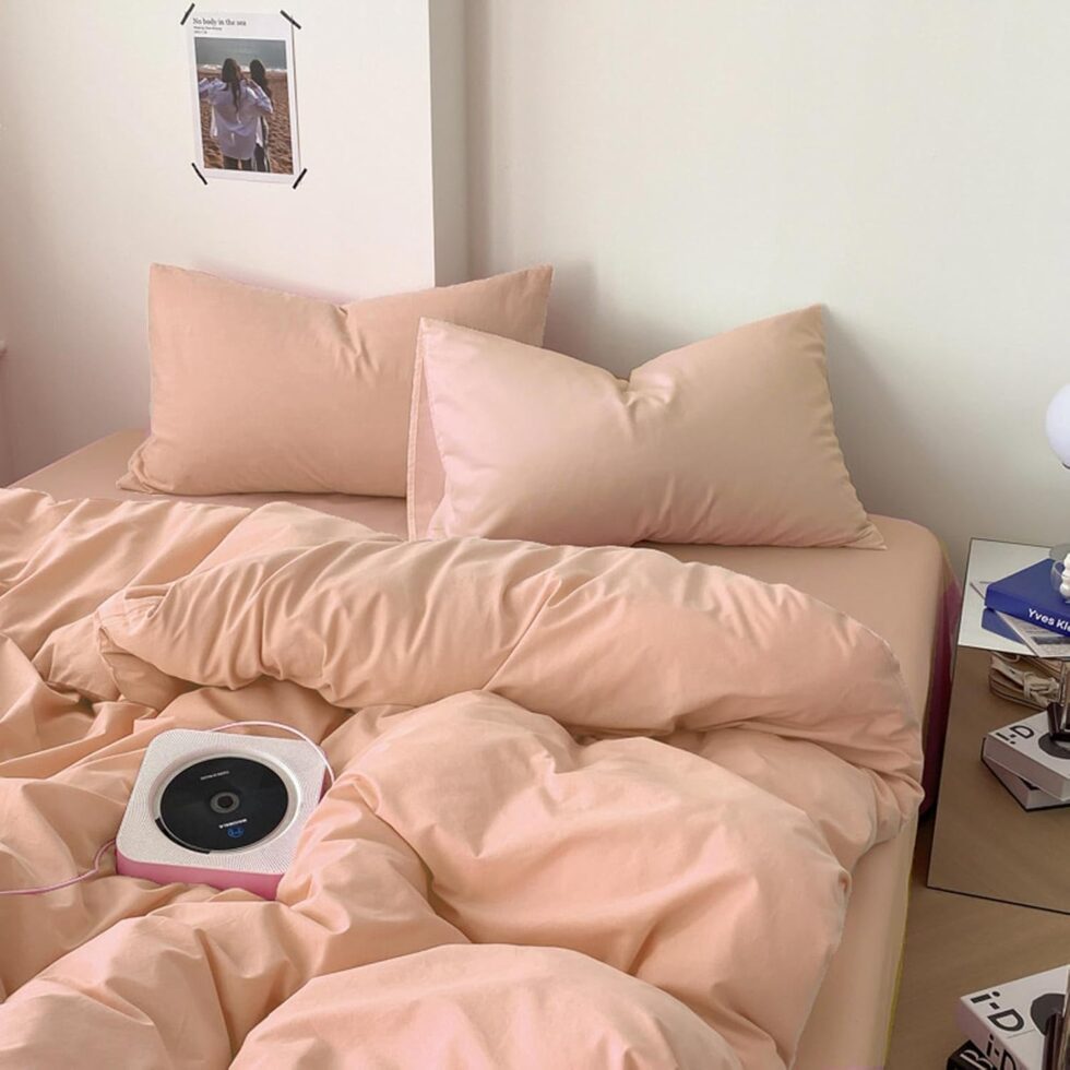 Nanko Peach Coral Queen Size Comforter Set, Soft Microfiber Down Alternative Duvet Insert, Modern Farmhouse Neutral Spring Decor Bedding Sets Bed in a Bag for Women Men Teen Girls, 90 x 90 inch 3pcs
