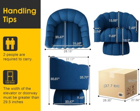 Accent Chair Mid Century 360 Degree Swivel Chair,Modern Lounge Sofa Round Barrel Chair with Wide Upholstered,Fluffy Velvet Fabric Chairs for Home Sofa Living Room/Bedroom/Waiting Room(Navy)
