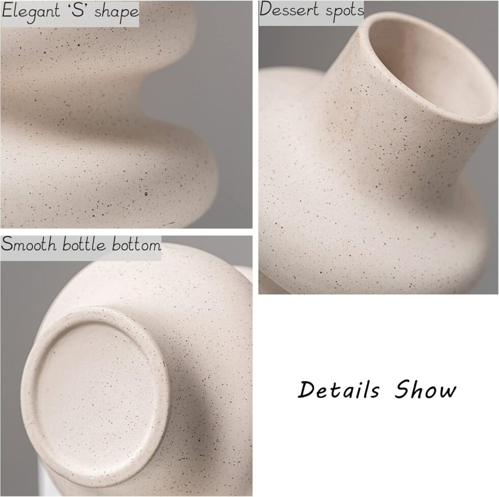 Ceramic Modern Dried Flower Vase, Off White Round Pampas Vase, Boho Home Decor for Centerpiece Wedding Dinner Table Party Living Room Office Bedroom, Housewarming Gift