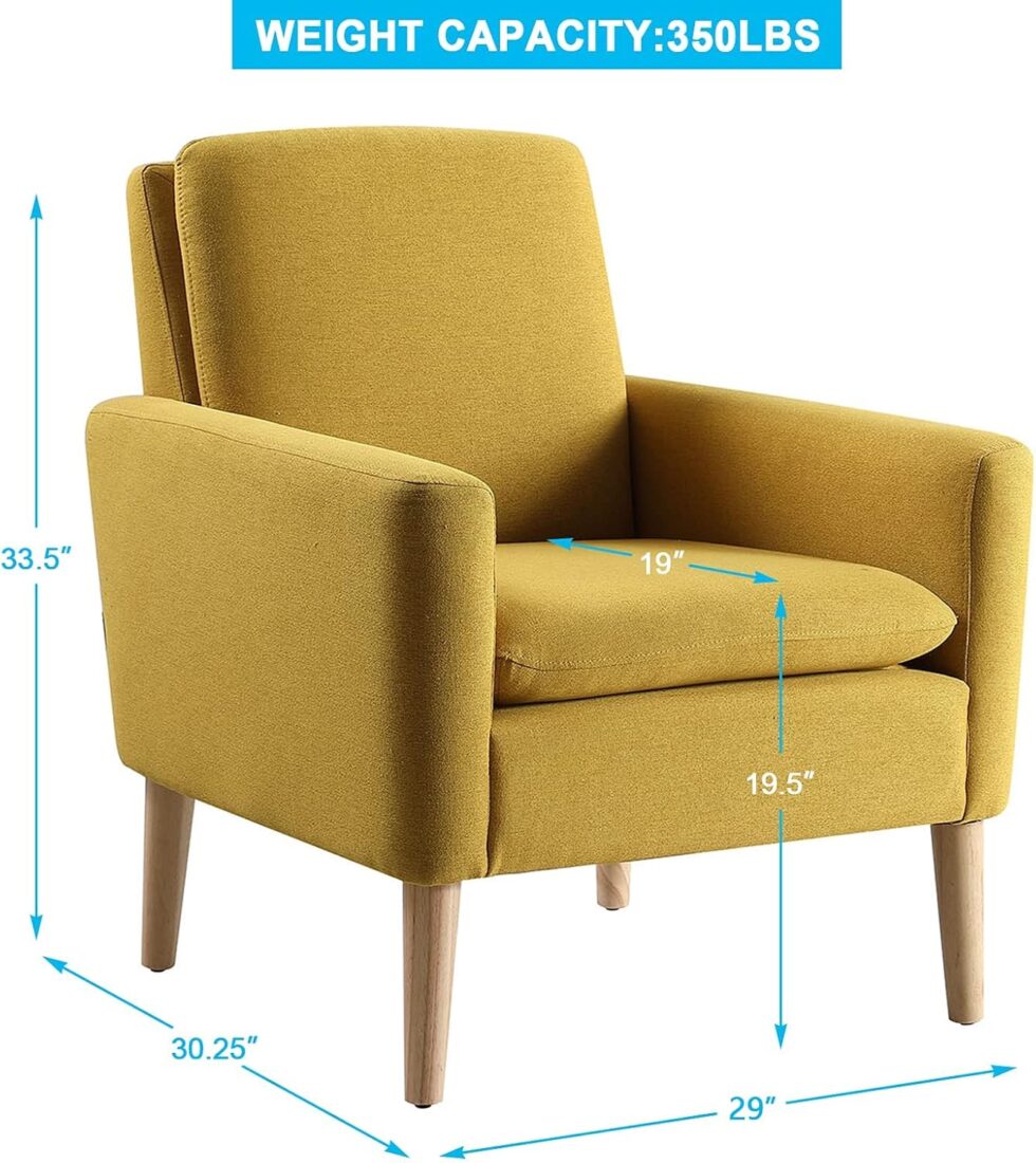 Lohoms Modern Accent Chair for Families, Linen Fabric Upholstered Comfy Armchair for Living Room, Bedroom, Apartment, Waiting Area, Mid-Century Modern Chair with Wood Legs, Mustard Yellow