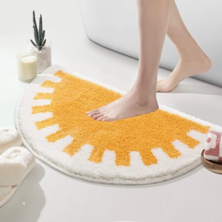 TRUEDAYS Bathroom Rugs Sun Bath Mat, Half Circle Cute Sunrise Bath Mat Soft and Fluffy, Water Absorbent Bath Rug Machine Washable Bathroom Mat