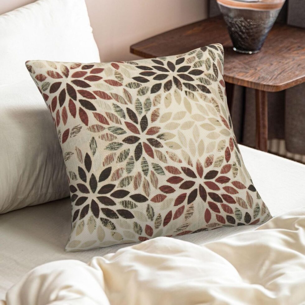 Burgundy Red Brown Pillow Covers 16x16 Inch Set of 2 Summer Rust Geometric Flower Outdoor Decorative Throw Pillows Farmhouse Dahlia Pillow Case Linen Square Cushion Cover for Home Sofa Bedroom