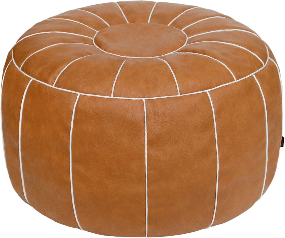 Thgonwid Unstuffed Moroccan Storage Pouf Foot Stool Ottoman Seat Handmade Faux Leather Bean Bag Floor Chair Foot Rest for Living Room, Bedroom or Balcony (Brown)