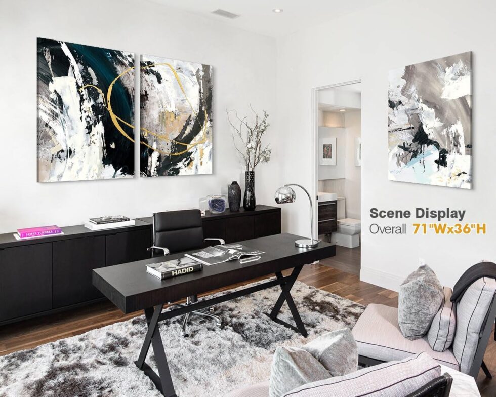 GIFTTWART Extra Large Textured Canvas Wall Art – Modern Abstract Black and White Painting for Living Room, Office, Dining Room Decor, 71"x36"