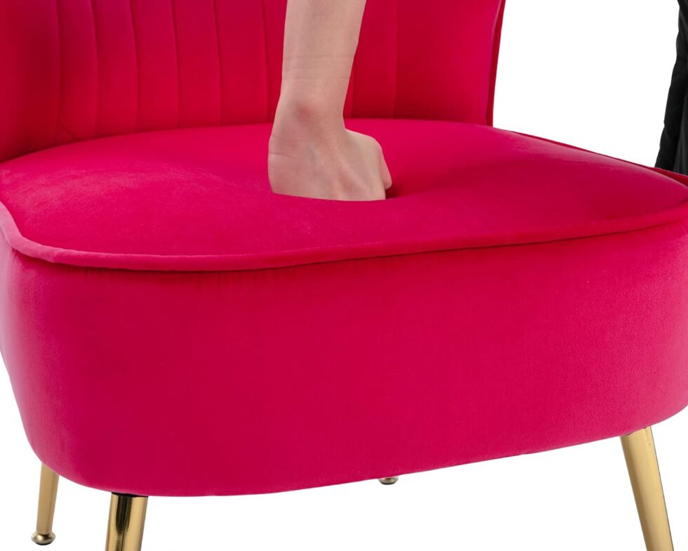 Velvet Accent Chair Set of 2 Comfy Living Room Chair Armless Slipper Chair Mid Century Side Single Sofa Chair with Golden Legs Wingback for Bedroom Guest Room, Hot Pink