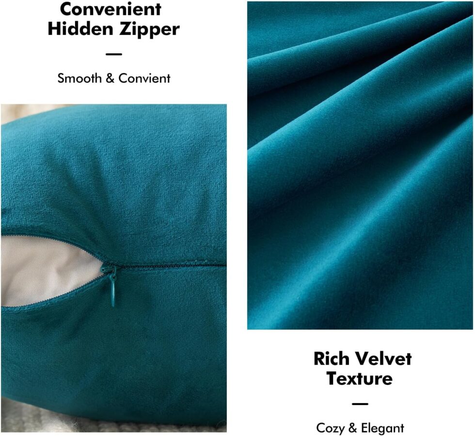 ANRODUO Pack of 2 Velvet Teal Throw Pillow Covers 18x18 Inch Decorative Pillow Covers Euro Cushion Case Soft Solid Square Cozy Modern Home Decor Pillowcase for Sofa Couch Bed Room Decor Home Decor