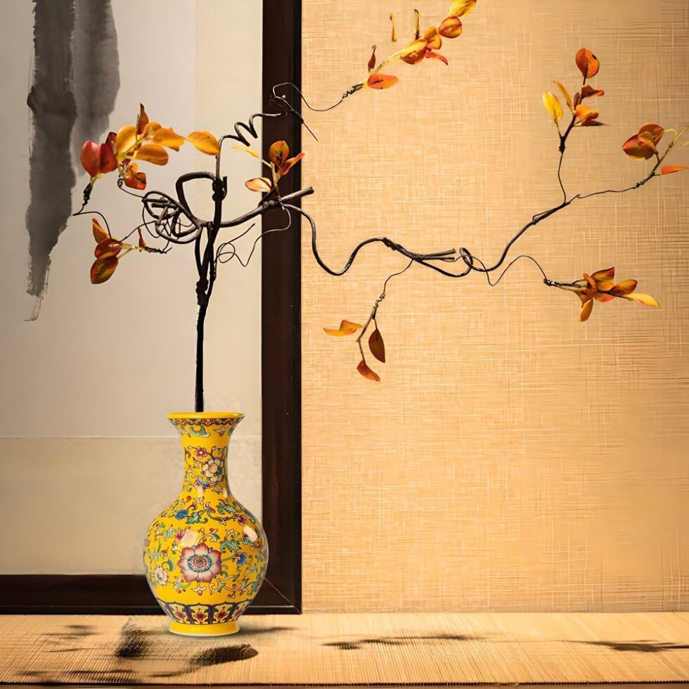 Qinlang 6 in Small Yellow Flower Vase for Home Decor, Ceramic Bud Vase for Flowers - Begonia Vase