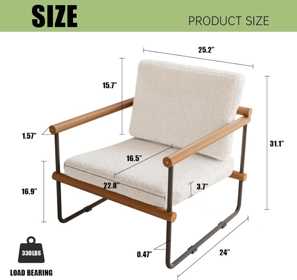 jiexi Set of 2 Boucle Fabric Accent Chair, Modern Tufted Single Sofa for Bedroom, Upholstered Reading Comfy Armchair for Living Room, Metal Frame